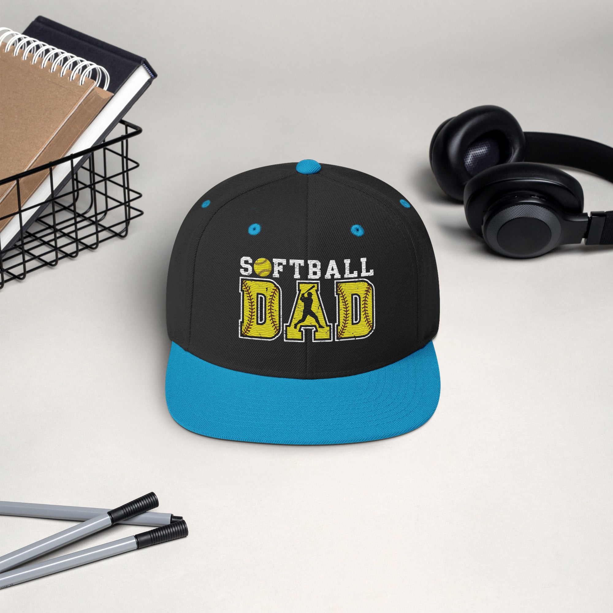 teal black Softball dad hat